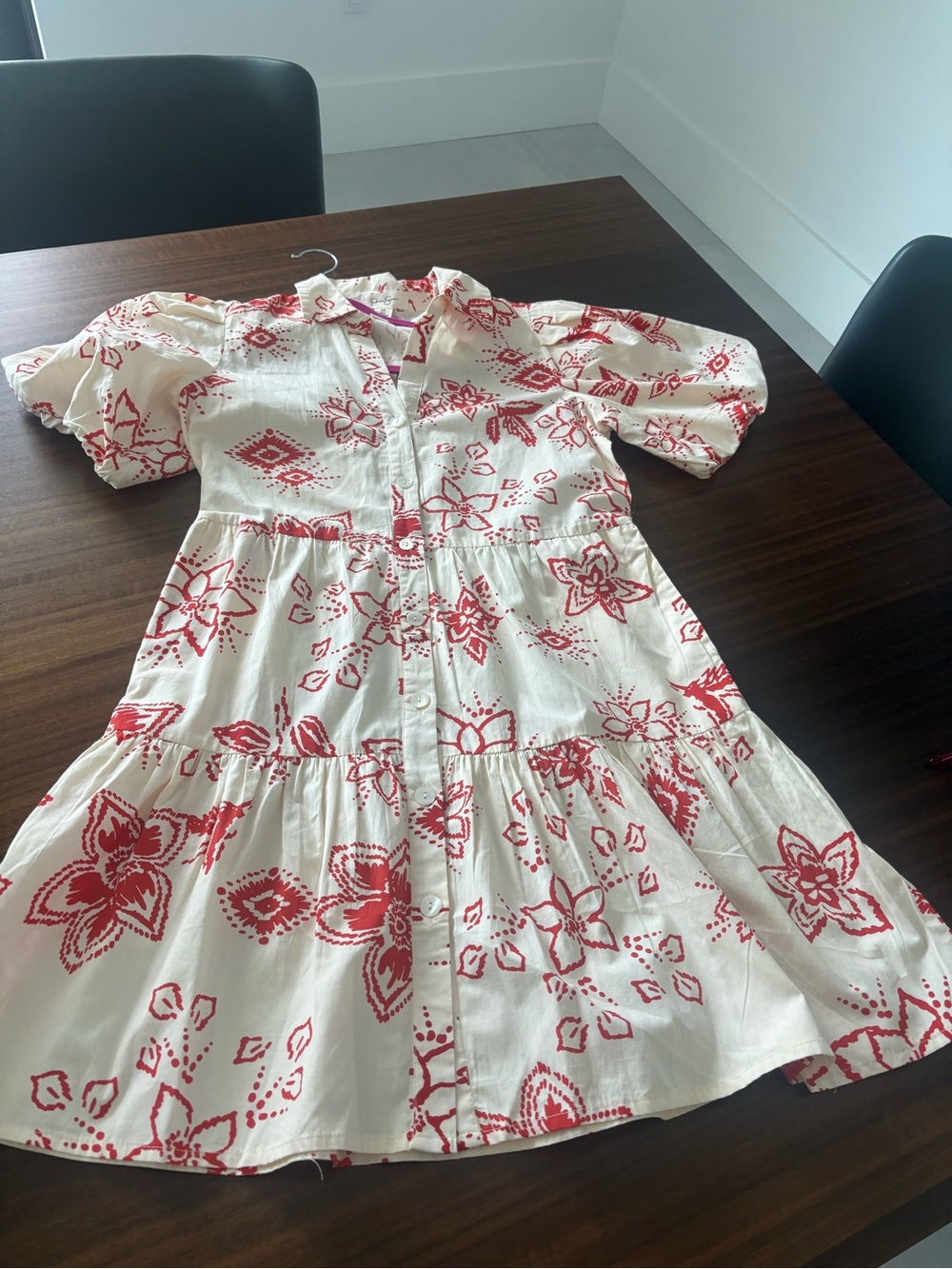 Jessica Simpson beige with red  Abstract Print cotton dress